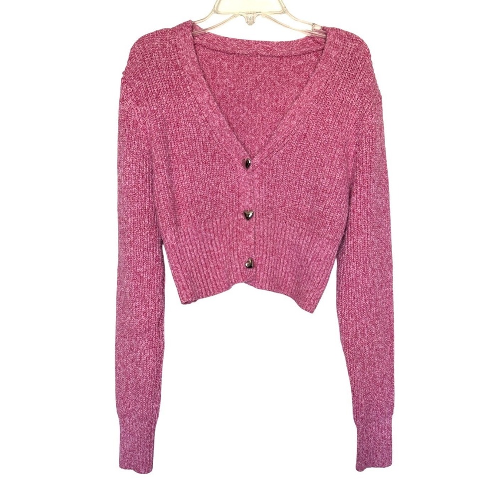 Pink Cropped Cardigan Heart Buttons Knit‎ Sweater S Coquette